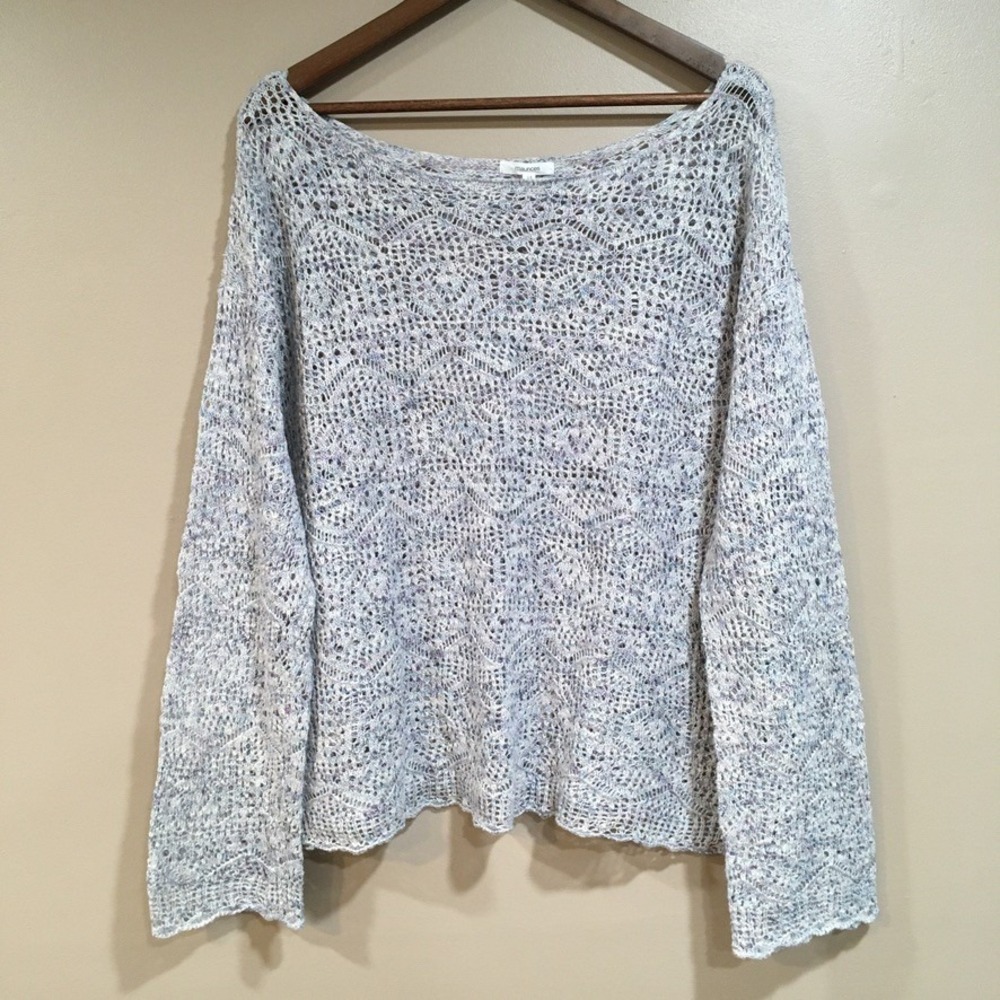 Maurices Crochet Boatneck Sweater Womens XL Blue Purple Gray Boho Festival Airy